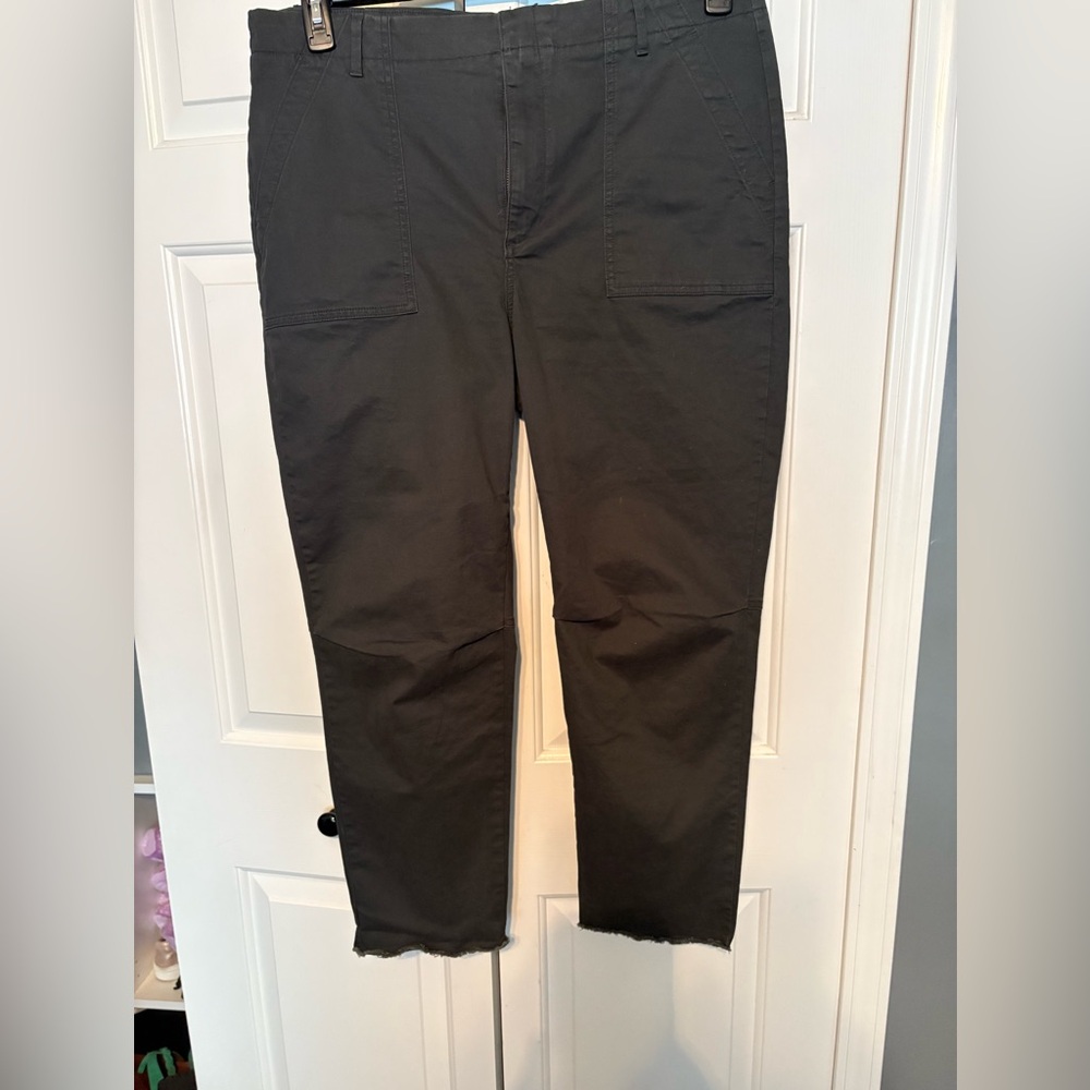 High waisted denim charcoal black with frayed bottom.